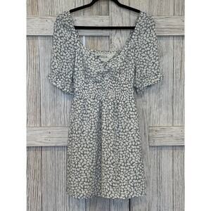 Abercrombie & Fitch Mini Dress Size S Womens Gray Leaf Print Smocked Waist